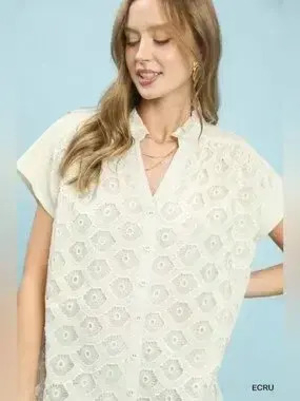 Umgee Lace Button-Front Top - Picture 6 of 7